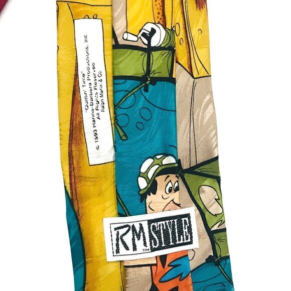 Vintage RM Style 1993 Hanna Barbara Flintstones “Quittin’ Time” Silk Tie - Picture 2 of 6